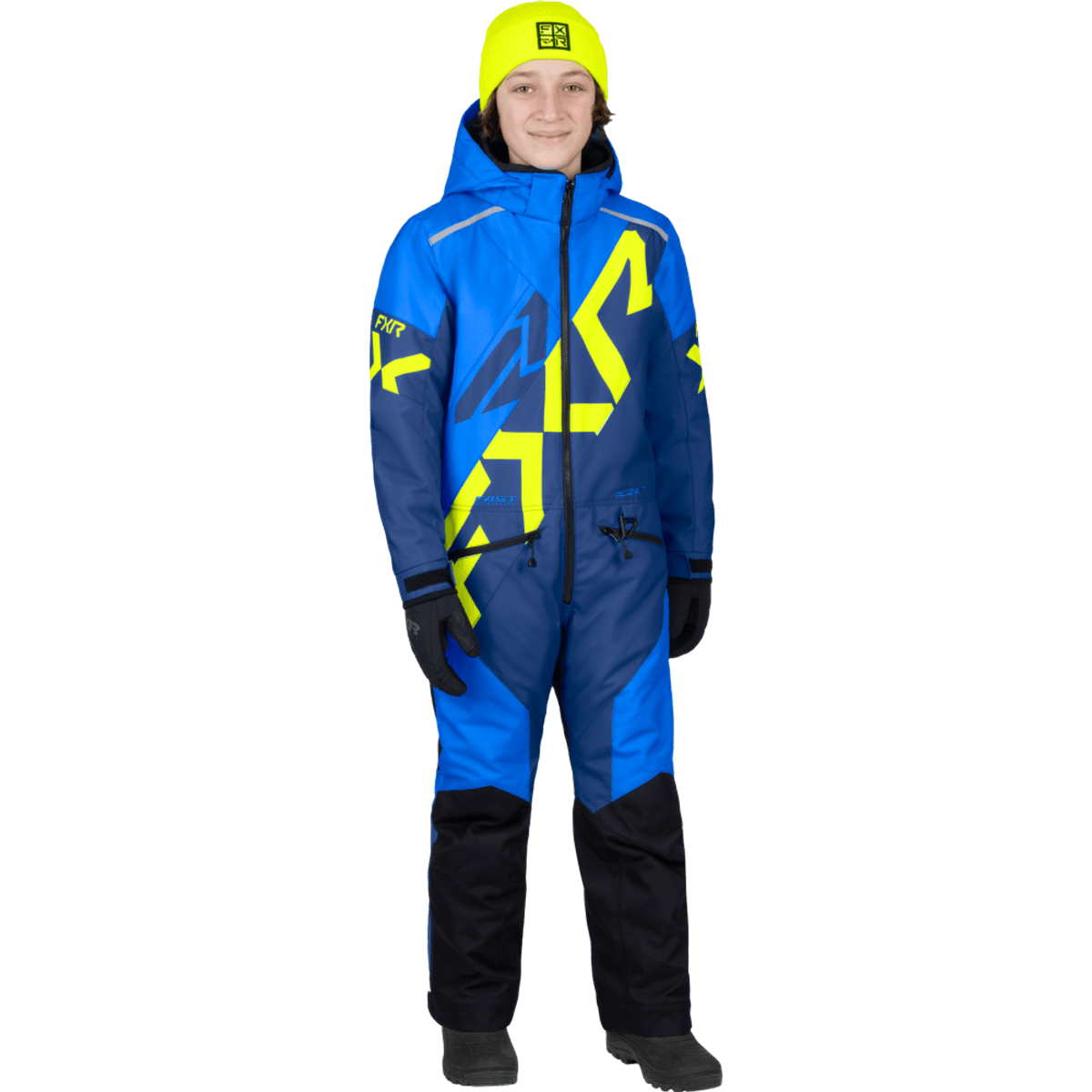 FXR Yth Cold Cross CX Monosuit 26, blue/dark blue/hivis